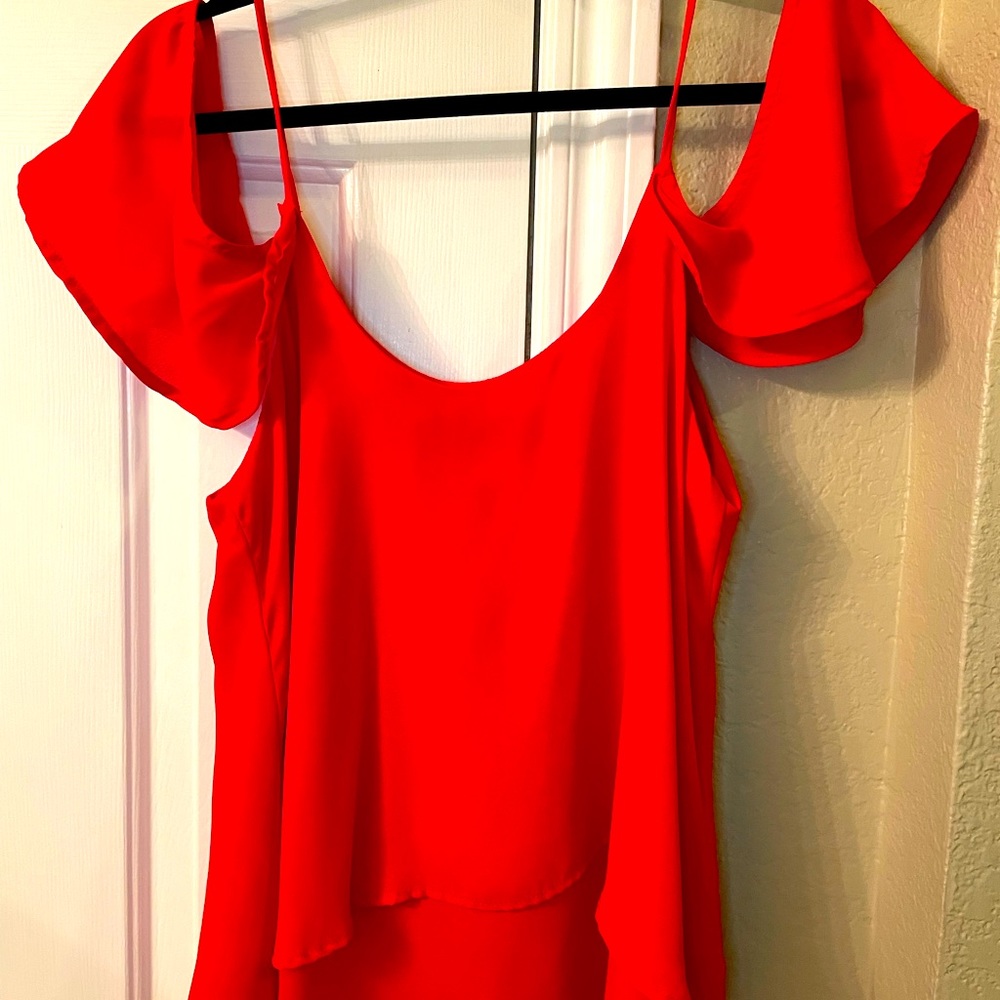 Red Francesca’s off the shoulder blouse